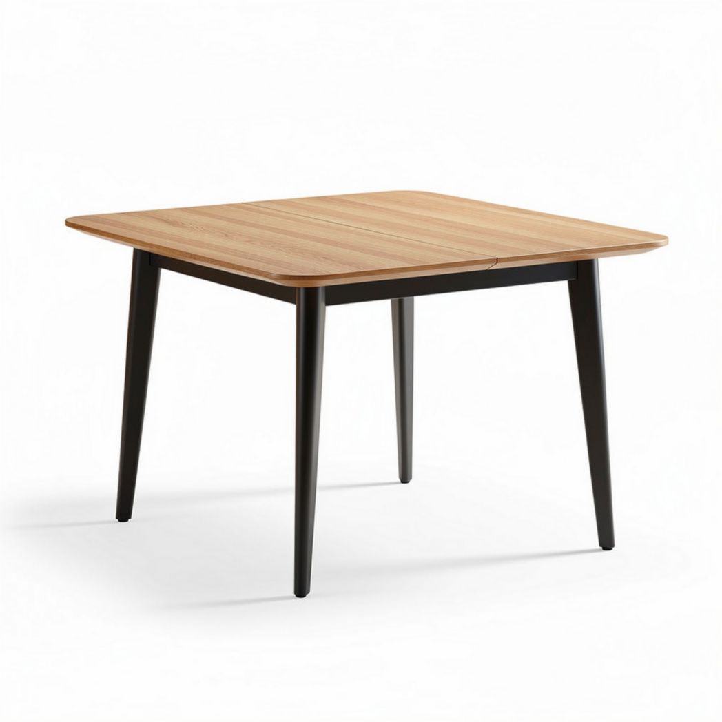 Wooden square dining table with black metal legs 75 x 75 x 75cm