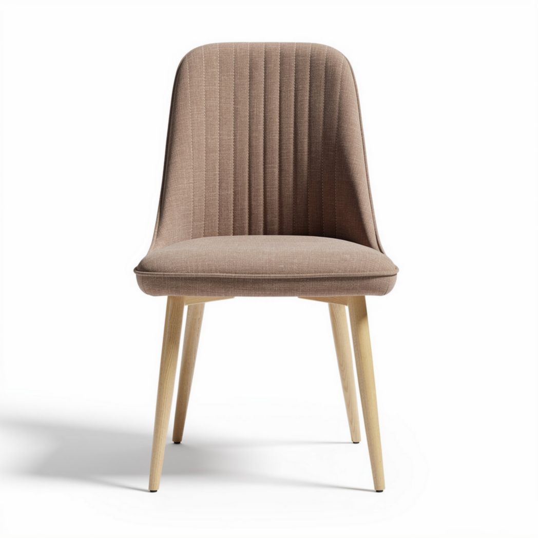 Upholstered dining chair in tan with wood legs and ribbed design 45 x 50 x 90cm