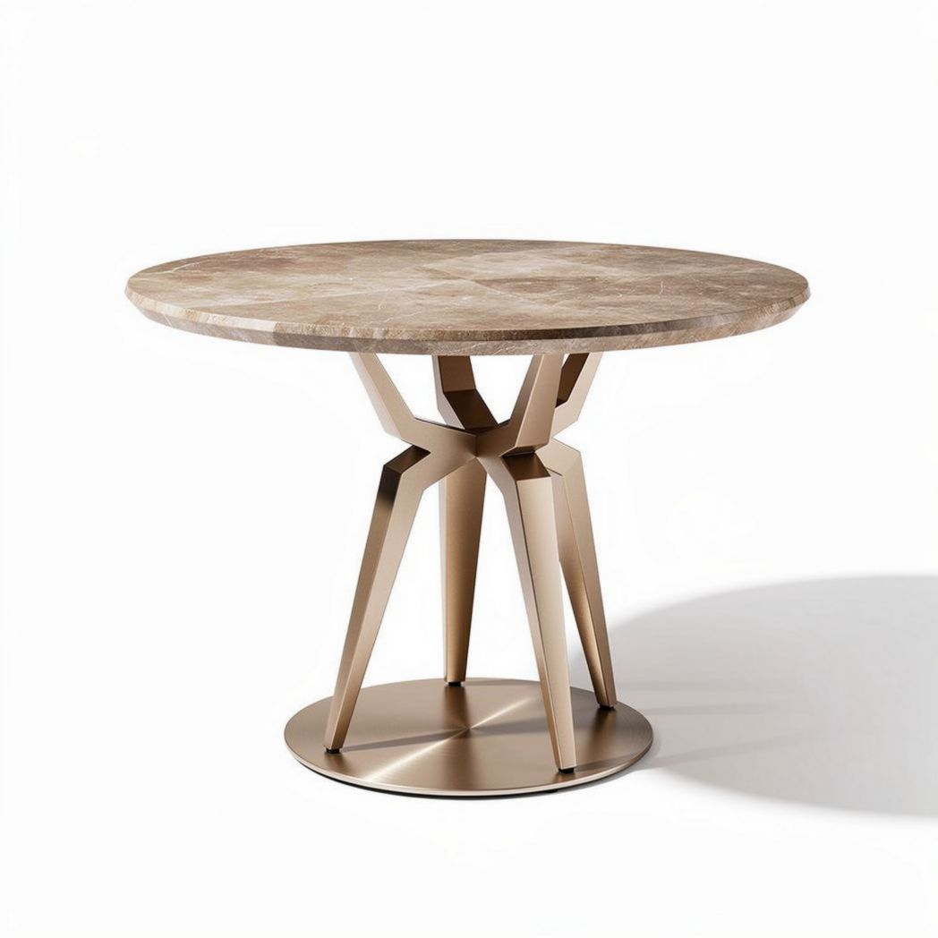 Round marble top dining table with bronze metal base 80 x 80 x 75cm