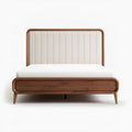 Wooden bed frame with upholstered headboard in beige color 200 x 160 x 80cm