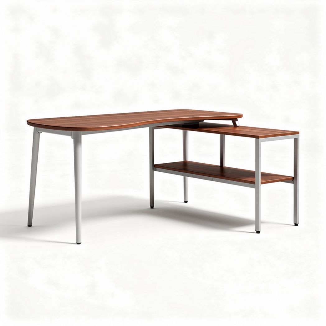 L-shaped corner desk with wood finish and metal frame for home office use