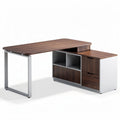 Wooden corner desk with storage compartments and metal frame dimensions 150 x 70 x 75cm