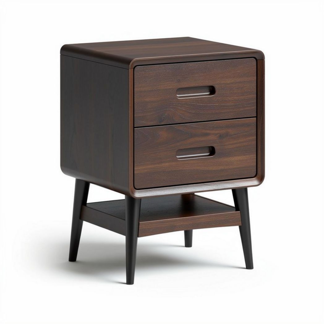Wooden nightstand with two drawers and open shelf 45 x 40 x 50cm in espresso finish