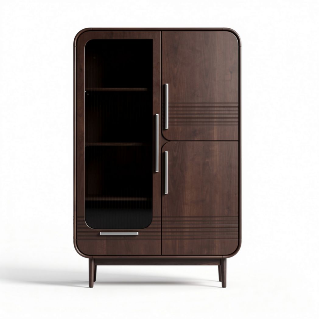 Dark wood storage cabinet with glass doors and adjustable shelves 80 x 40 x 120cm
