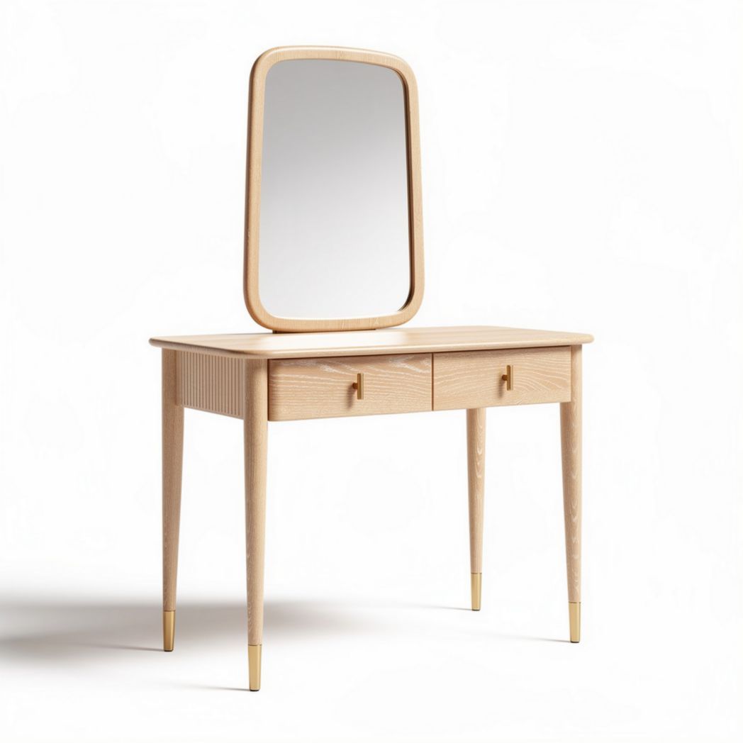Wooden vanity table with mirror and two drawers in natural finish 120 x 45 x 75cm