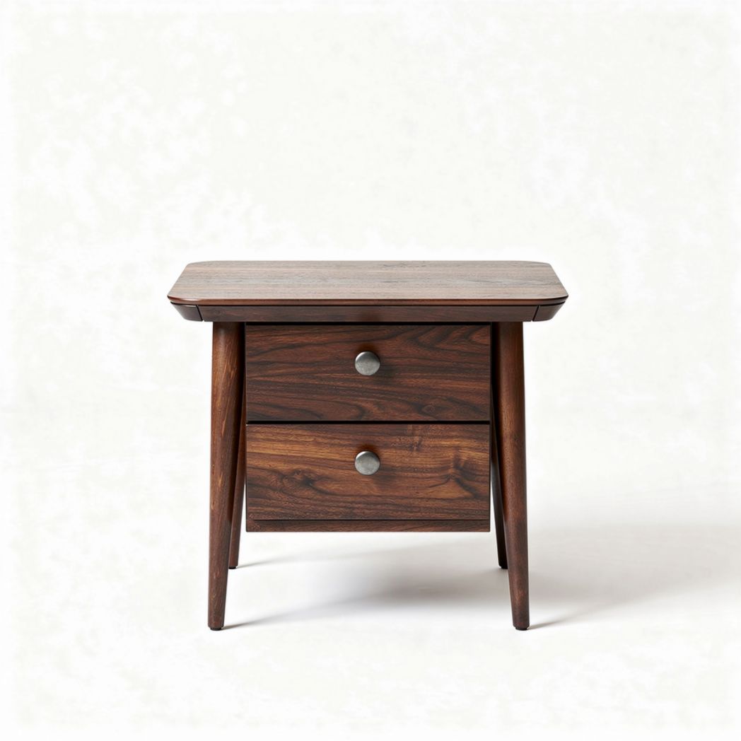 Wooden nightstand with two drawers in walnut finish 24 x 16 x 20 inches