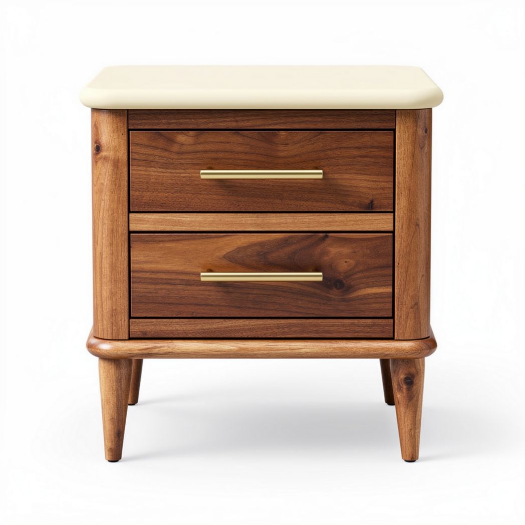 Wooden nightstand with two drawers and cream top 40 x 45 x 50cm