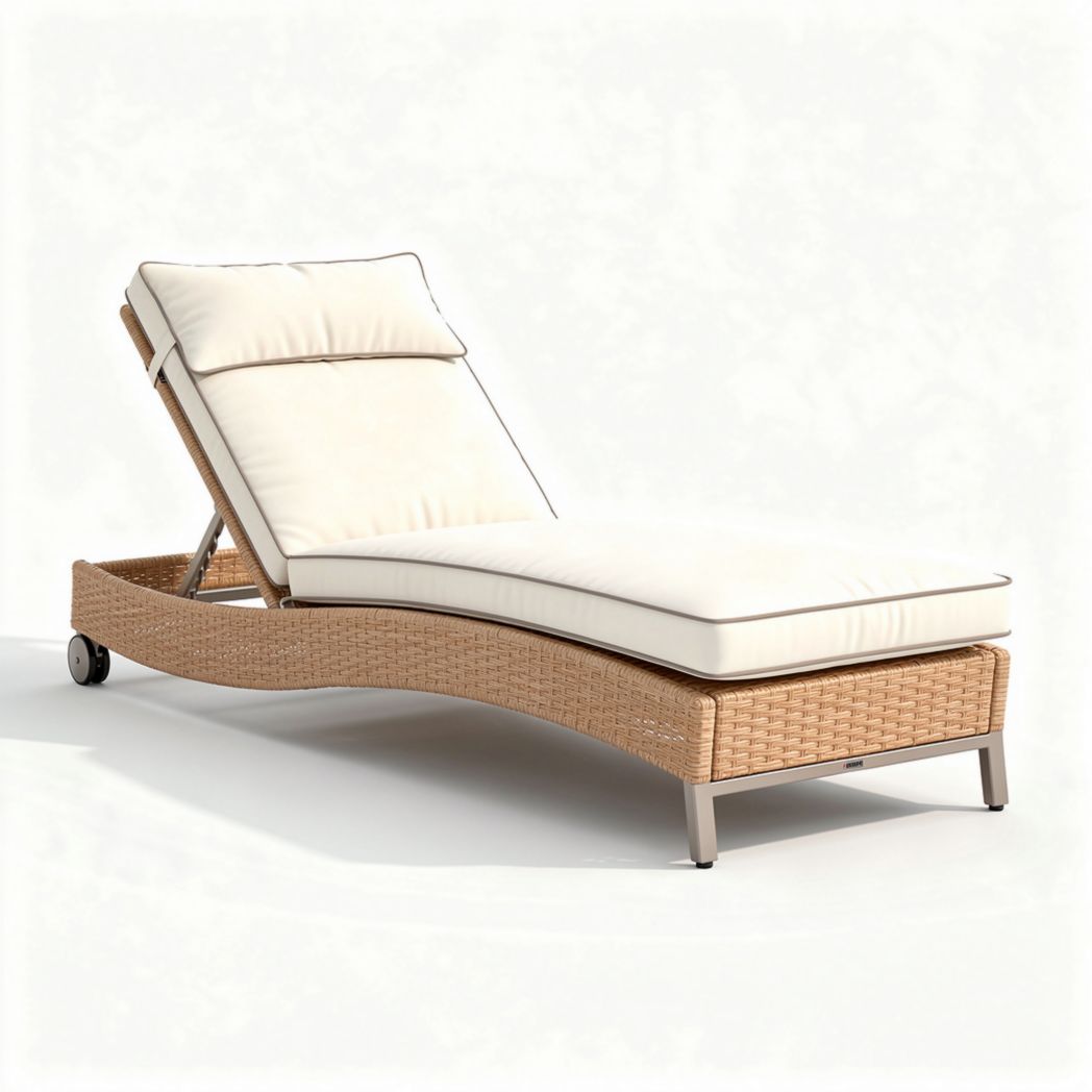 Woven outdoor chaise lounge with adjustable backrest in beige 200 x 90 x 30cm