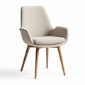 Upholstered dining chair with wooden legs in light beige color