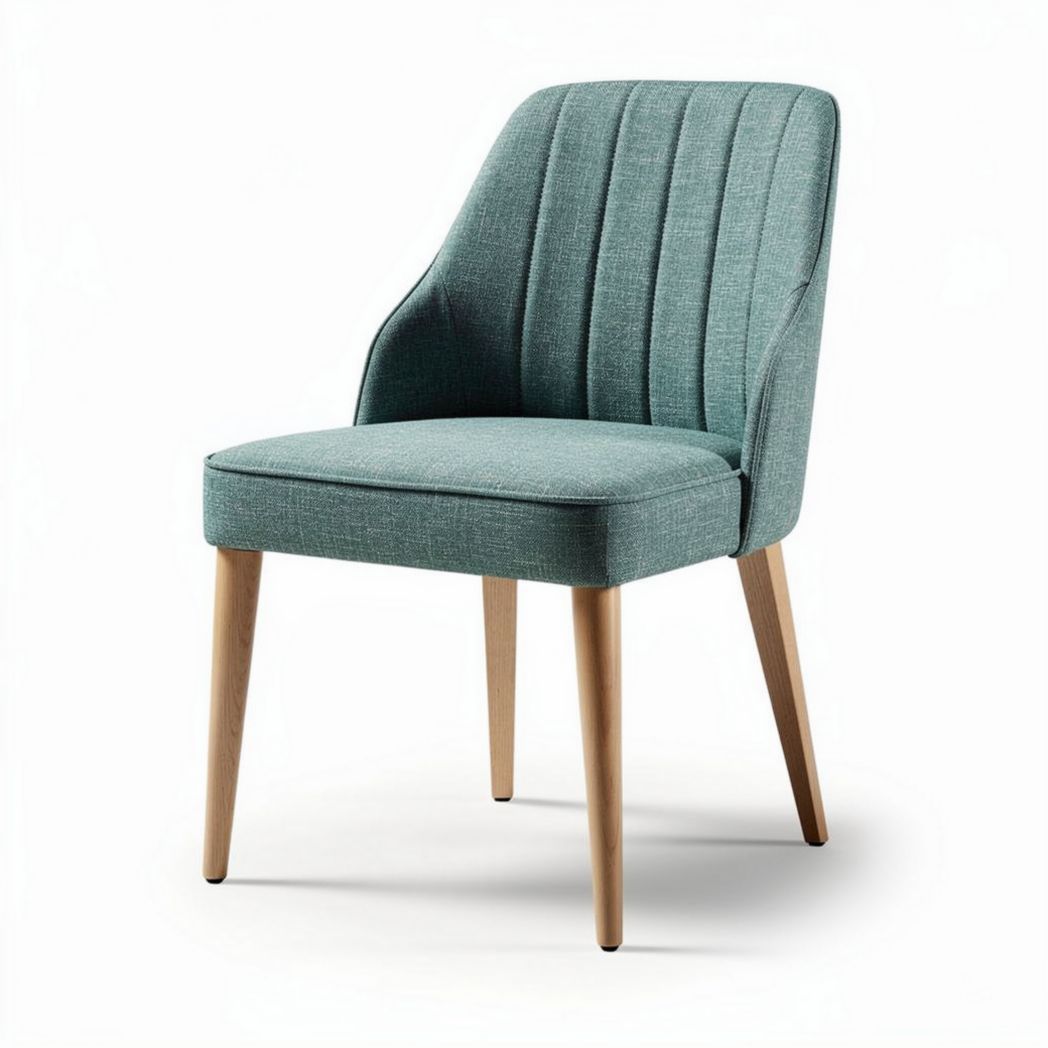 Upholstered dining chair with wooden legs in teal fabric 45 x 45 x 85cm