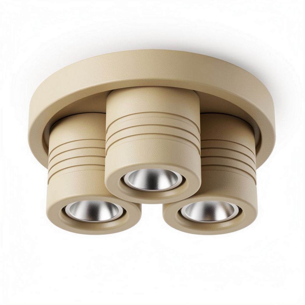 Three-head ceiling spotlight fixture in beige color with adjustable beams 22 x 22 x 10cm
